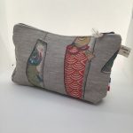 Pochette lin, poisson Vert/Rouge