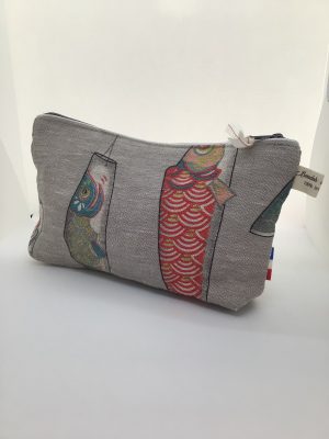 Pochette lin, poisson Vert/Rouge