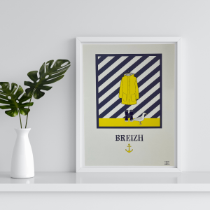 Affiche "Breizh", (le ciré jaune) format 29,5 x 40 cm, impression numérique et papier de qualité. Imprimée et dessinée en Bretagne,