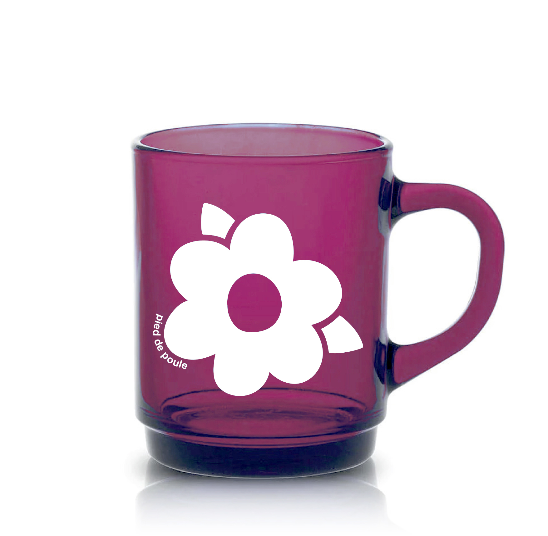 Cette mug rétro rose en verre trempé (duralex) nous embarque pour un voyage dans les 70's. Il y a plusieurs couleurs et motifs, elles sont empilables. Fabriquée en France